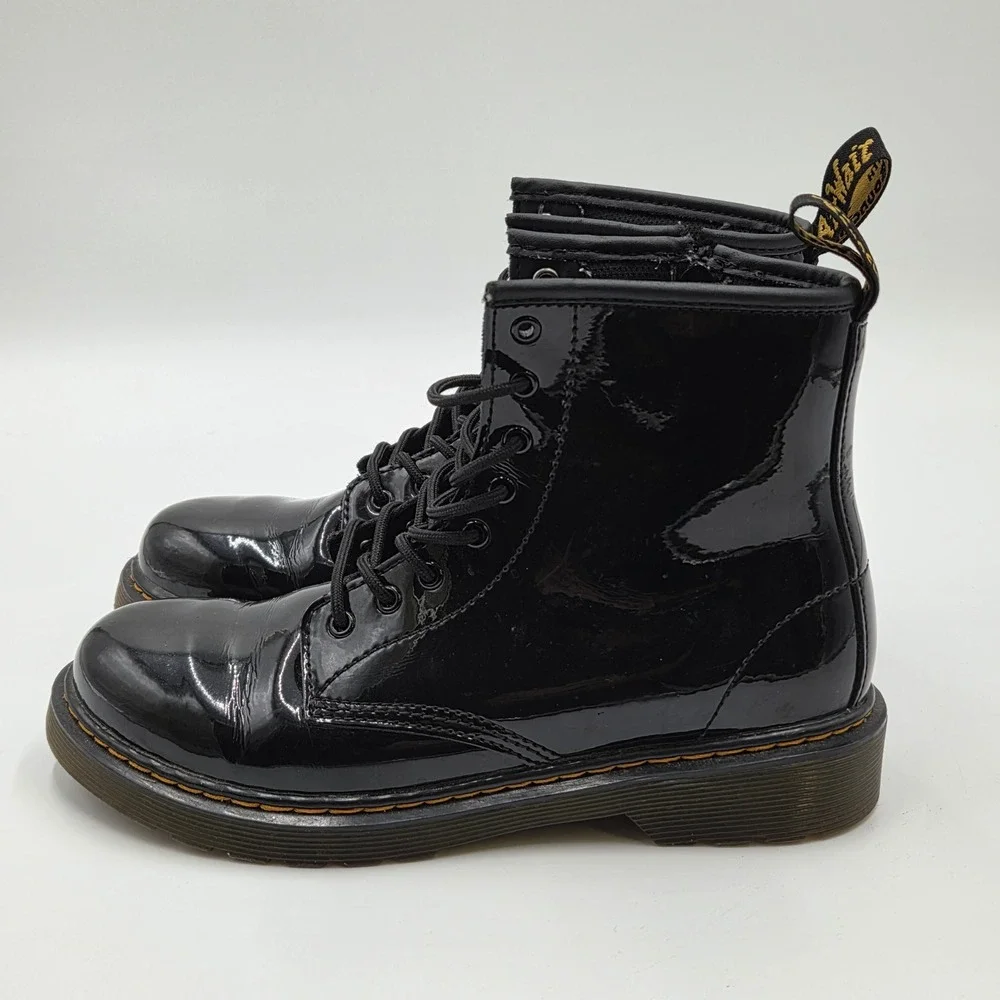Dr. Martens 8-Eye Combat Boot 1460J Side Zip Gloss Black Junior Kids 4M